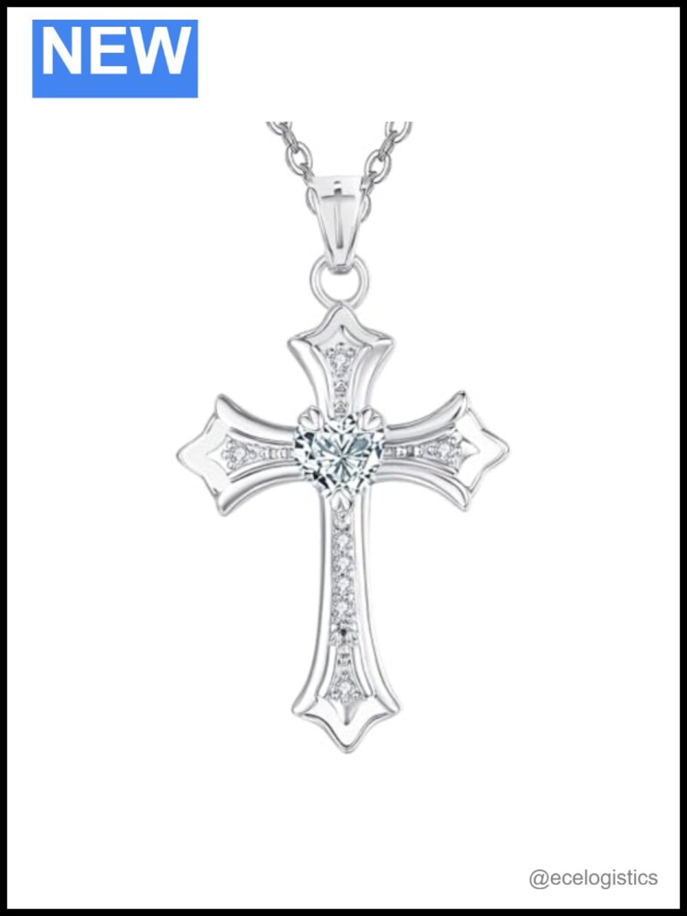 Garnet Heart Cross Pendant Necklace Gold Plated 18in Christian Gift